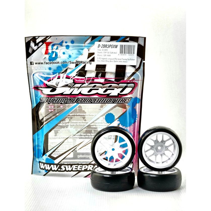 SWEEP 1/10 D-R3 Highend compound Pre-glued TC Rubber tires 24mm 28deg 4pcs (D-28 + EXP-SX + SSF-AWW)