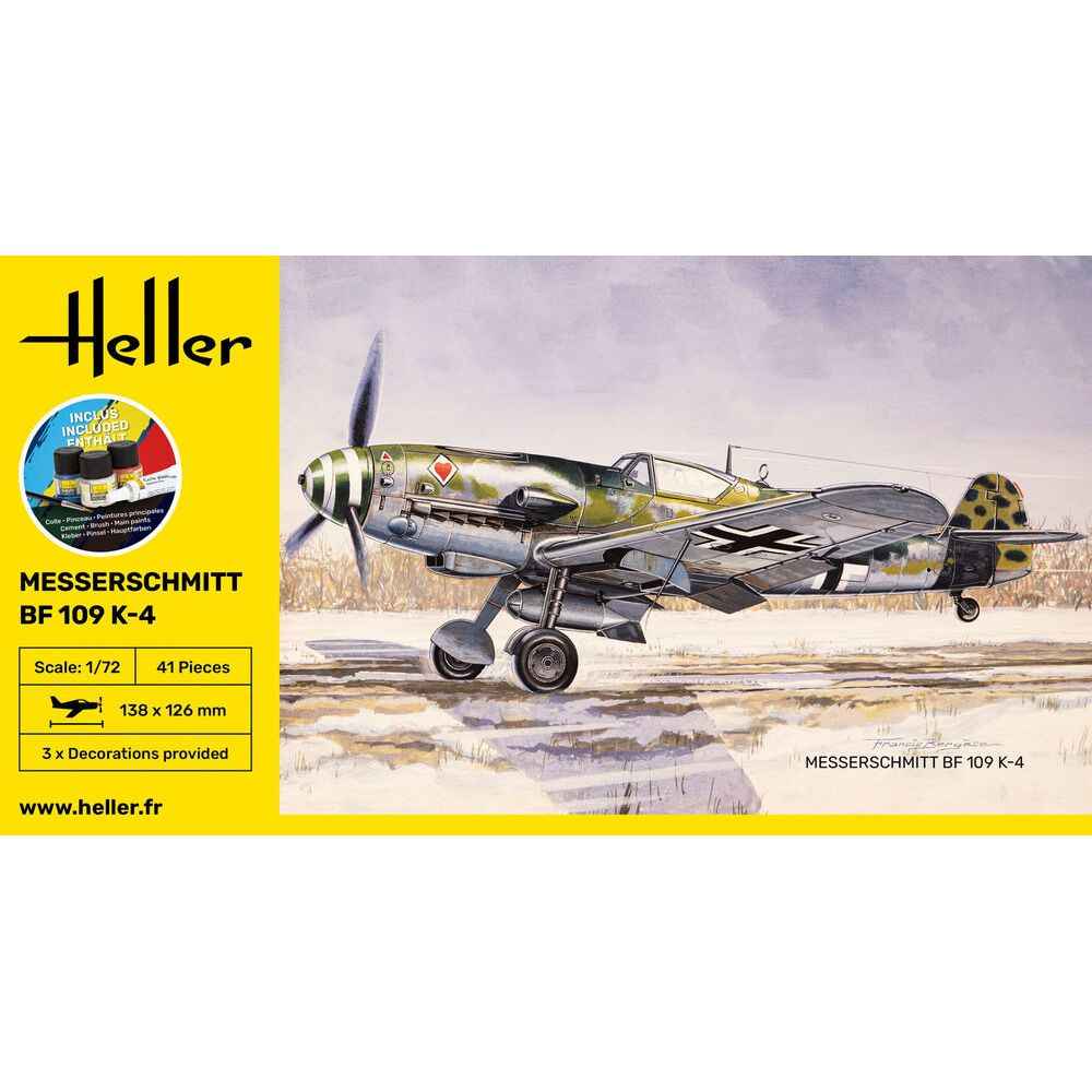 HELLER 1/72 STARTER KIT Messerschmitt Bf 109 K-4
Includes: cement, brush and main paints