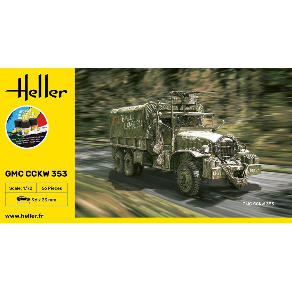 HELLER 1/72 STARTER KIT GMC CCKW 353 Truck
Includes: cement, brush and main paints