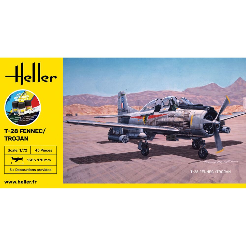 HELLER 1/72 STARTER KIT T-28 Fennec / Trojan
Includes: cement, brush and main paints