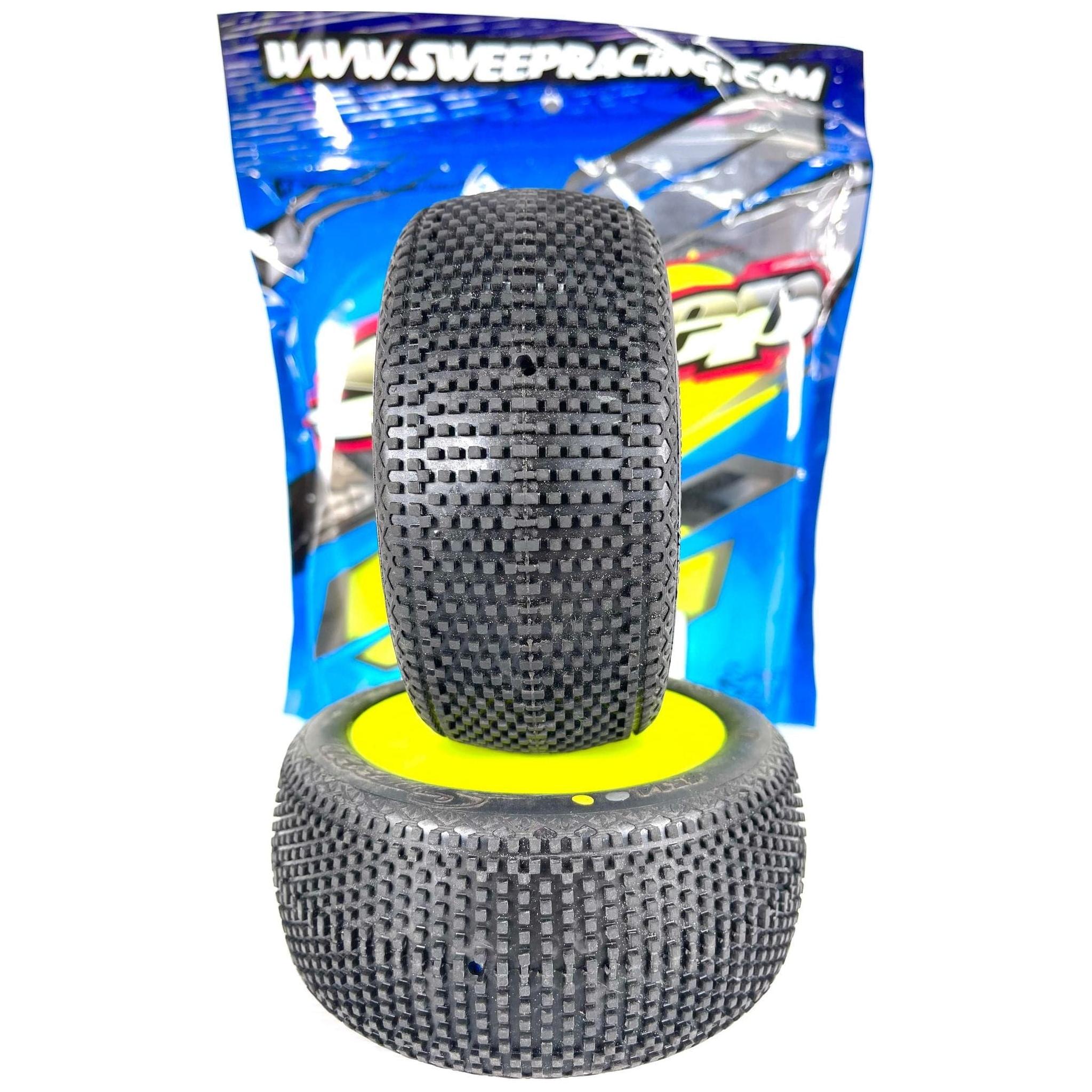 SWEEP Defender-T 1/8 Truggy Silver X (Soft / X Compound) Pre-Glued Tyres Yellow Wheels 2pcs