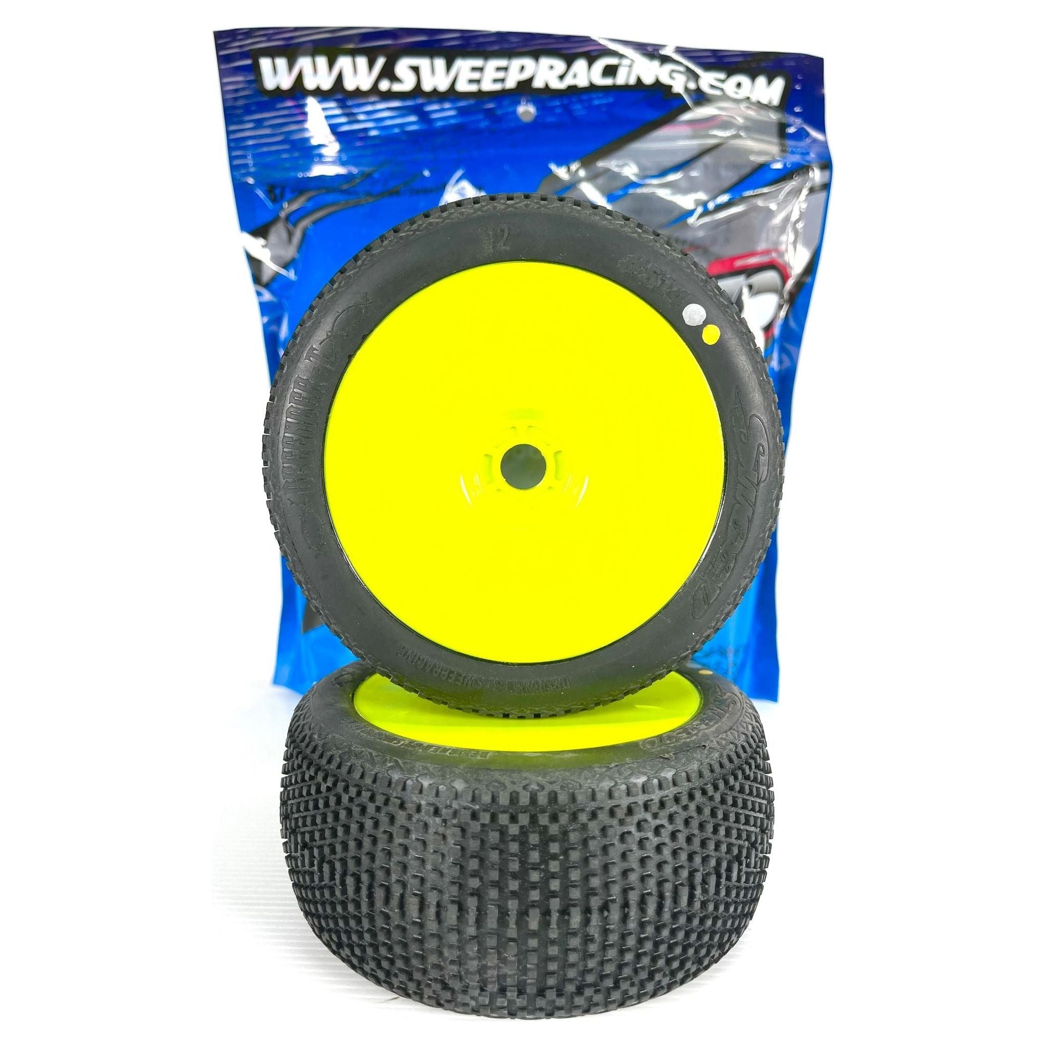 SWEEP Defender-T 1/8 Truggy Silver X (Soft / X Compound) Pre-Glued Tyres Yellow Wheels 2pcs