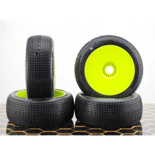 SWEEP Super Carbide Silver (Liquid Soft) 1/8 Buggy Tyres Premount on Yellow Wheels 4pcs