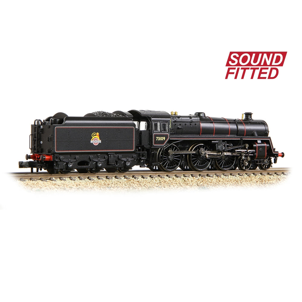 GRAHAM FARISH N BR Standard 5MT with BR1B Tender 73109 BR Lined Black (Early Emblem) DCC Sound Fitted