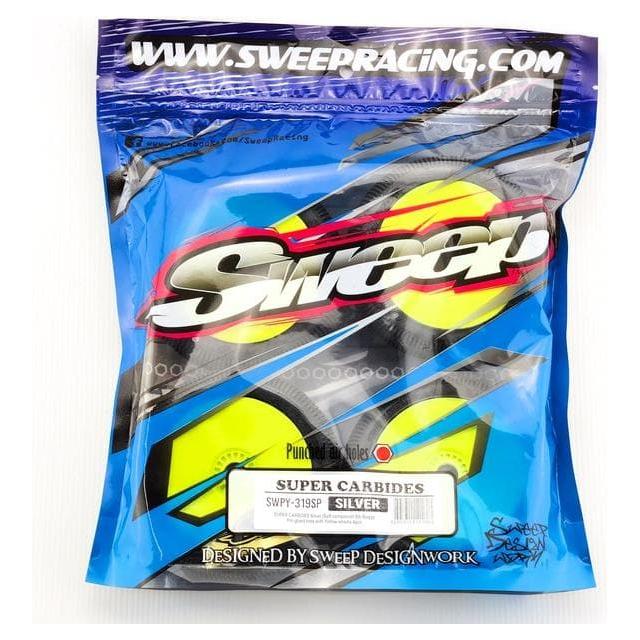 SWEEP Super Carbide Silver (Liquid Soft) 1/8 Buggy Tyres Premount on Yellow Wheels 4pcs
