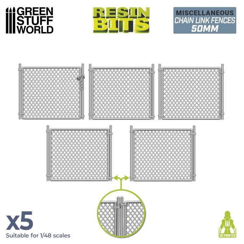 GREEN STUFF WORLD 3D printed set - Chain Link Fences 50mm