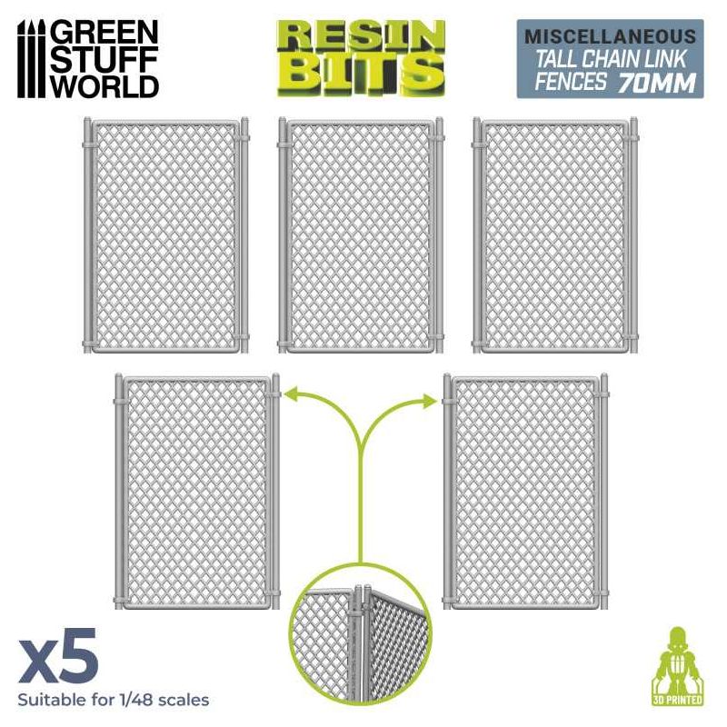 GREEN STUFF WORLD 3D Printed set - Chain Link Fences 70mm