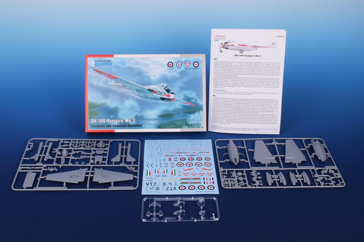 SPECIAL HOBBY 1/72 DH.100 Vampire Mk.3 'European and American Operators' Plastic Model Kit