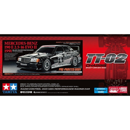 TAMIYA 1/10 190 E EVO II 1991 Blasil Black/Silver Painted Body (TT-02)