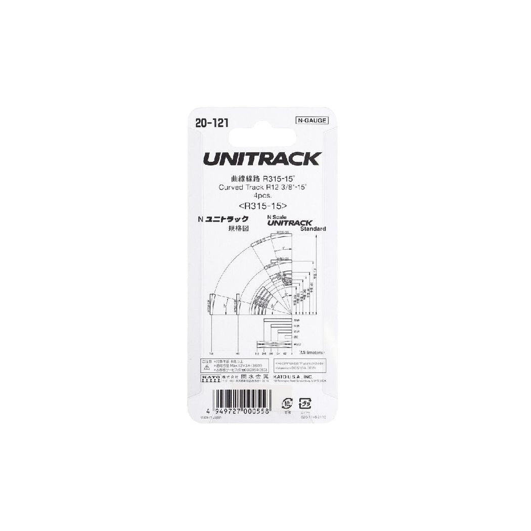 KATO N Unitrack Curved Track R315-15Deg (4 Pack)