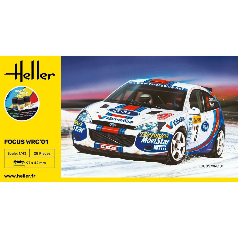 HELLER 1/43 STARTER KIT Ford Focus WRC'01
Includes: cement, brush and main paints