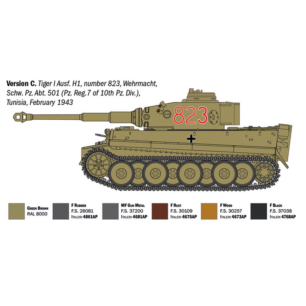 ITALERI 1/35 Pz. Kpfw. VI Tiger I Ausf. E (tp) Early Production-Rubber Tracks, Link and Length Tracks