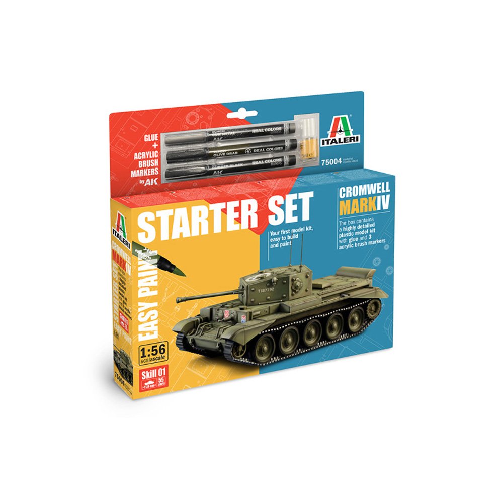 ITALERI 1/56 Cromwell Mk.IV Starter Set- Includes Glue & Acrylic Brush Markers