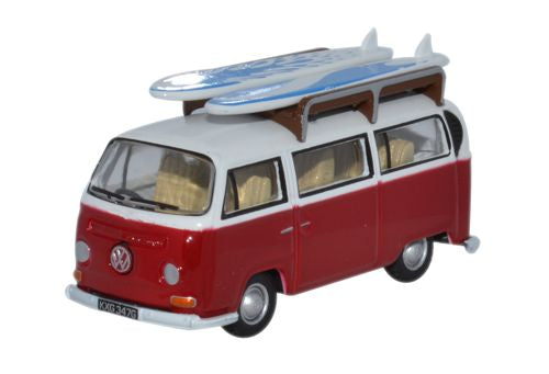 OXFORD 1/76 VW Bay Window Bus/Surfboards Montana Red/White