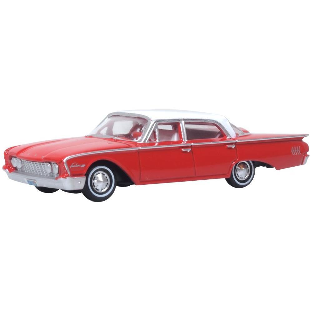OXFORD 1/87 1960 Ford Fairlane 500 Town Sedan - Monte Carlo Red/Corinthian White