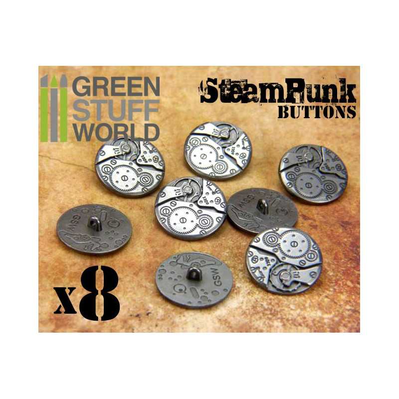 GREEN STUFF WORLD 8x Steampunk Buttons WATCH MOVEMENTS - Silver