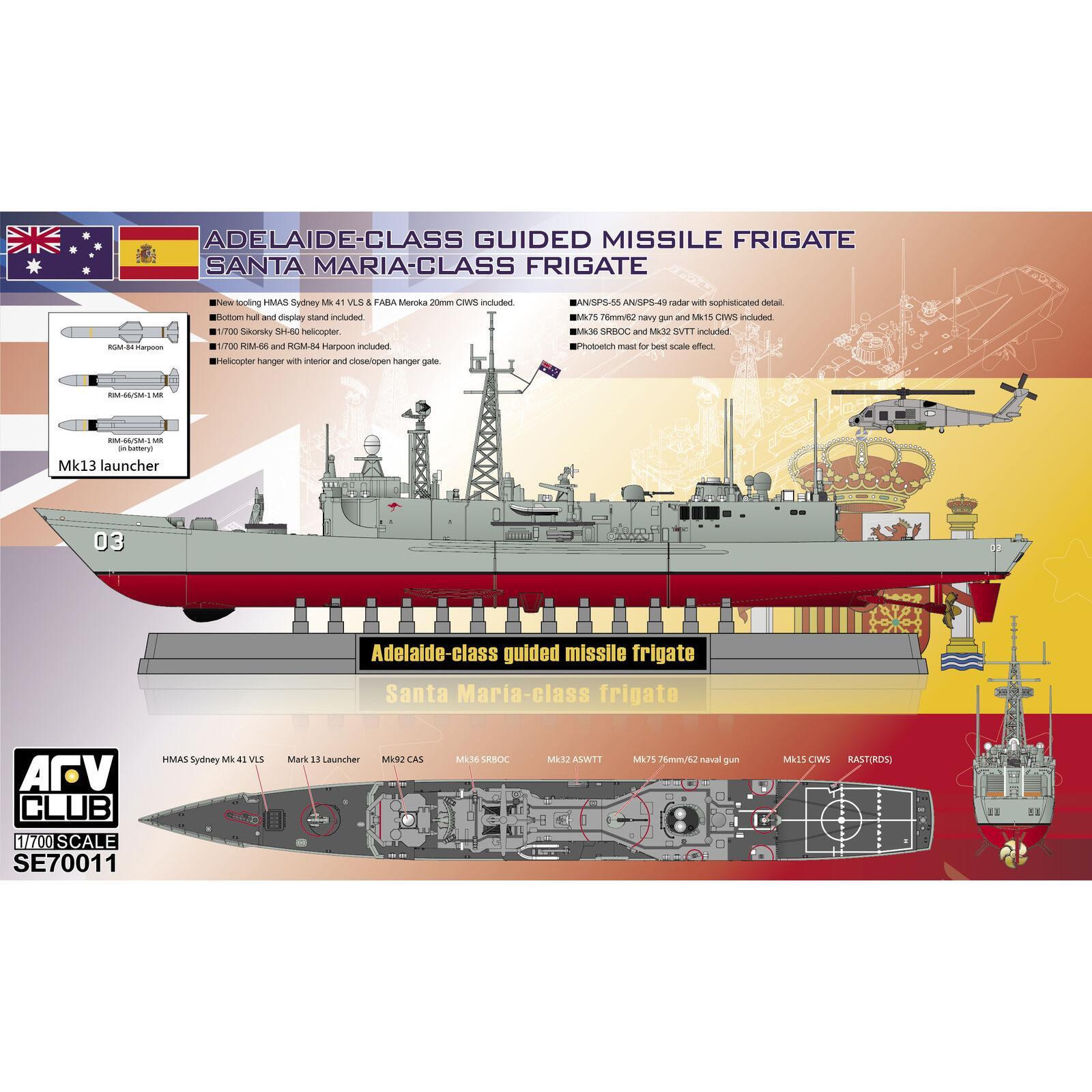 AFV CLUB 1/700 Adelaide/Santa Maria Class Plastic Model Kit *Aust Decals*