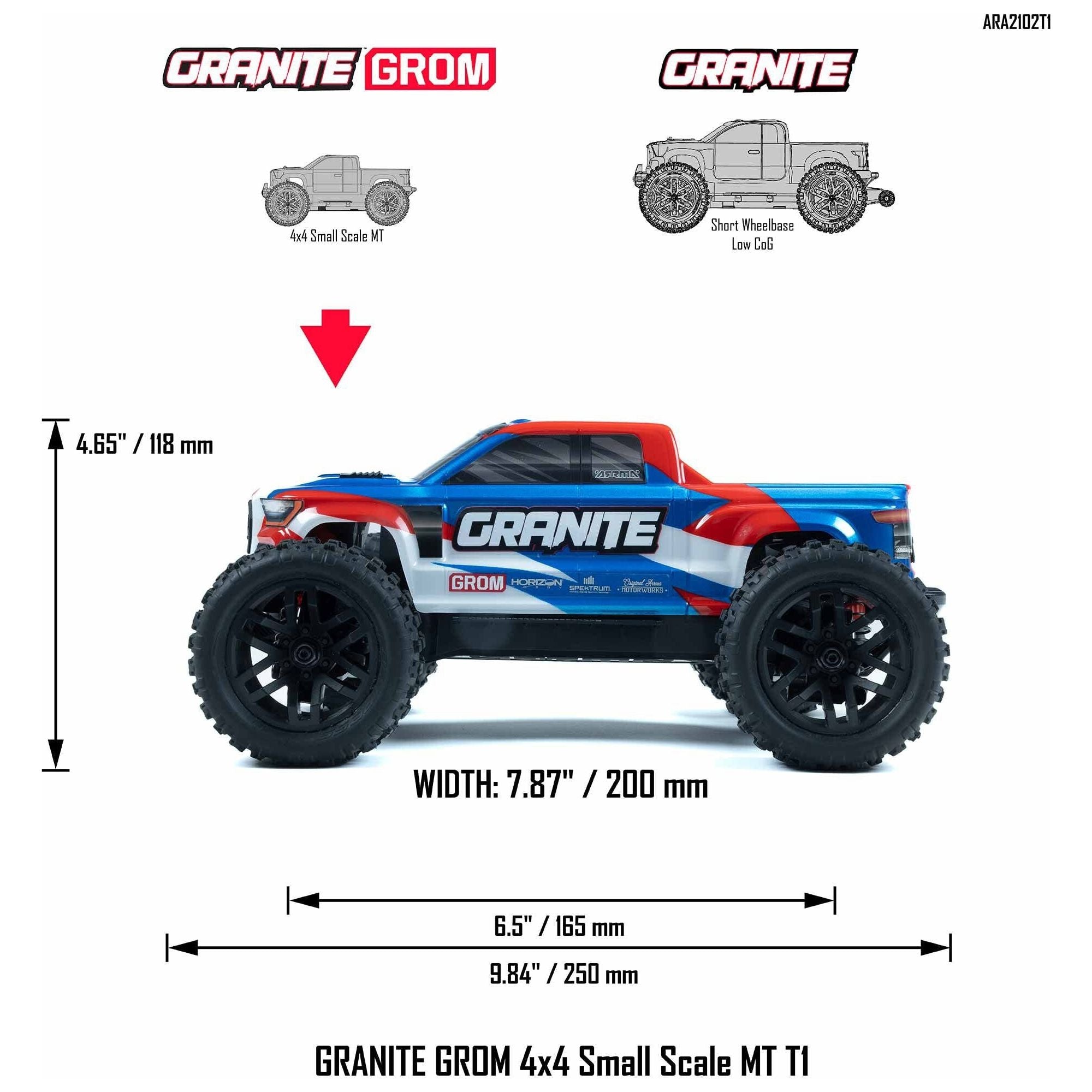 ARRMA Granite Grom 1/18 4x4 Monster Truck, RTR, Blue, ARA2102T1