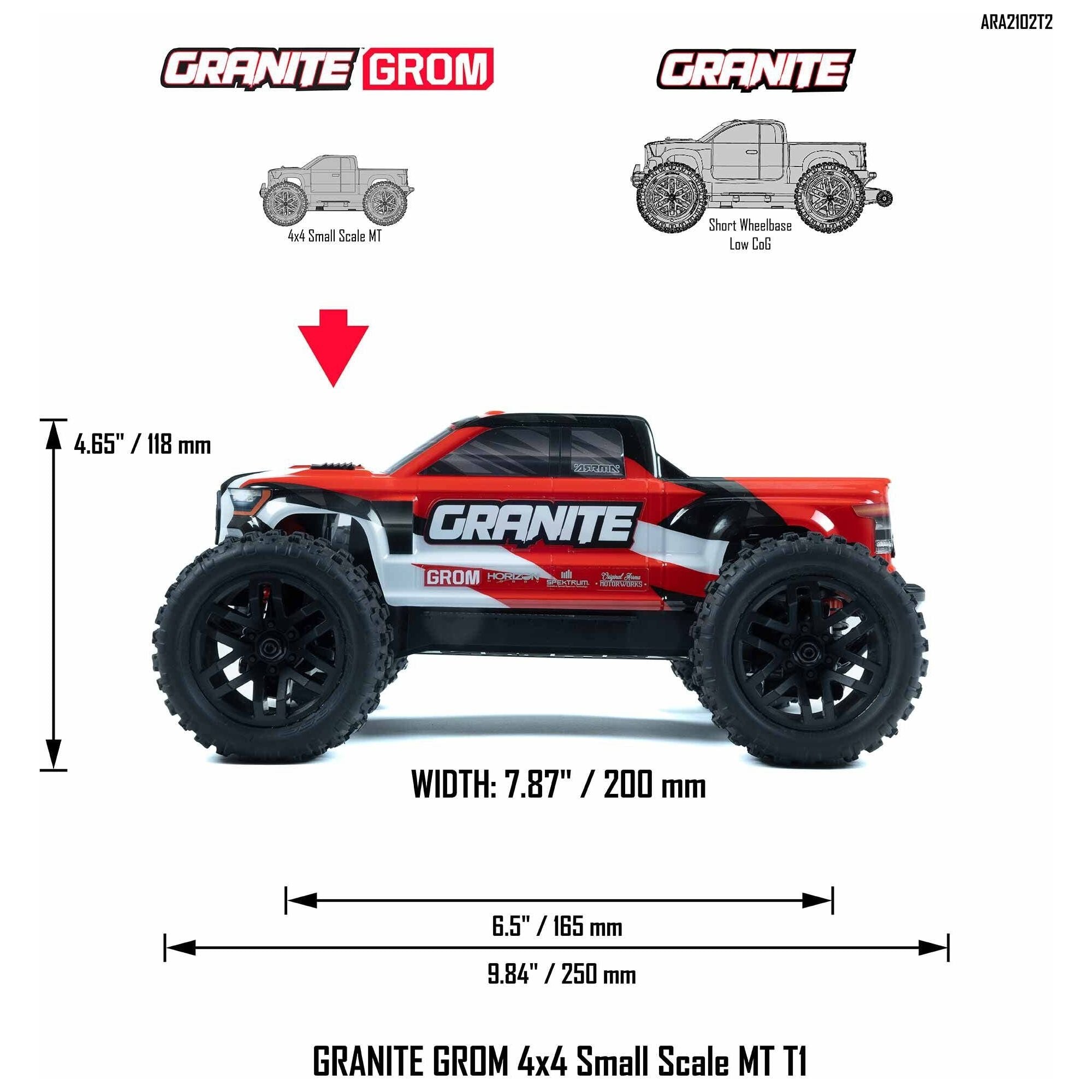 ARRMA Granite Grom 1/18 4x4 Monster Truck, RTR, Red, ARA2102T2