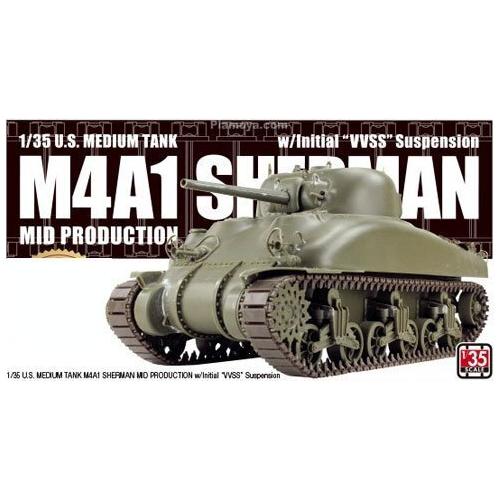 AZUKA 1/35 U.S. Medium Tank M4A1 Sherman (Mid Production) w/ Initial VVSS Plastic Model Kit