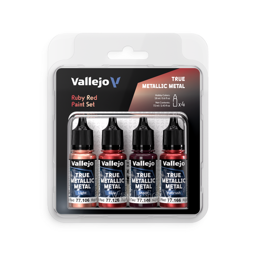 VALLEJO True Metallic Metal Ruby Red - 4 Colour Paint Set