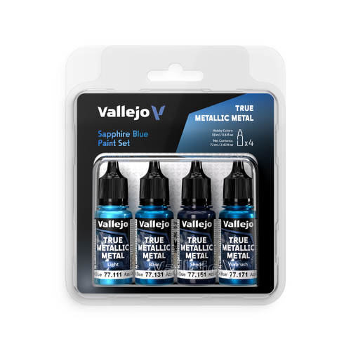 VALLEJO True Metallic Metal Sapphire Blue - 4 Colour Paint Set