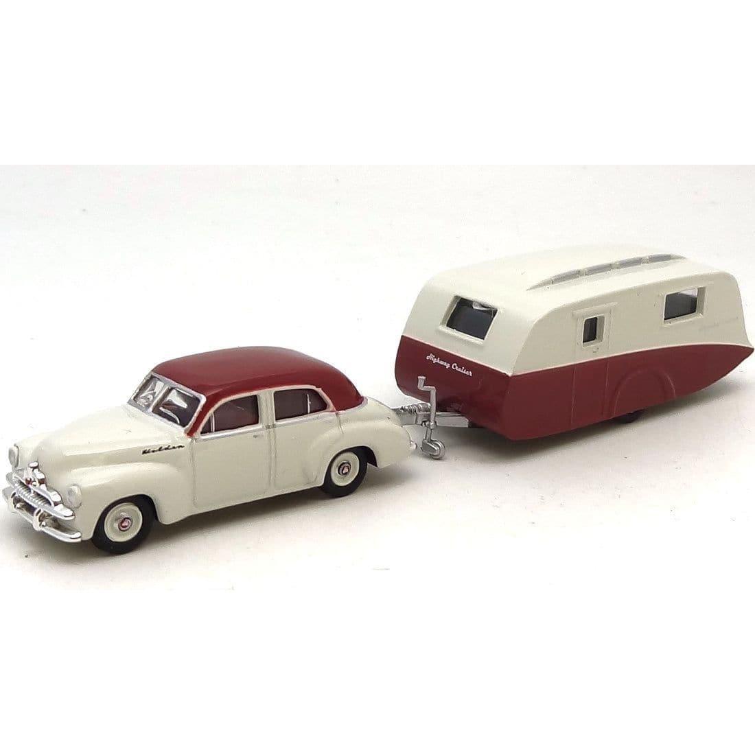 AUSSIE ROAD RAGERS Diecast 1/87 FJ sedan with caravan 1953 - Red/Gray