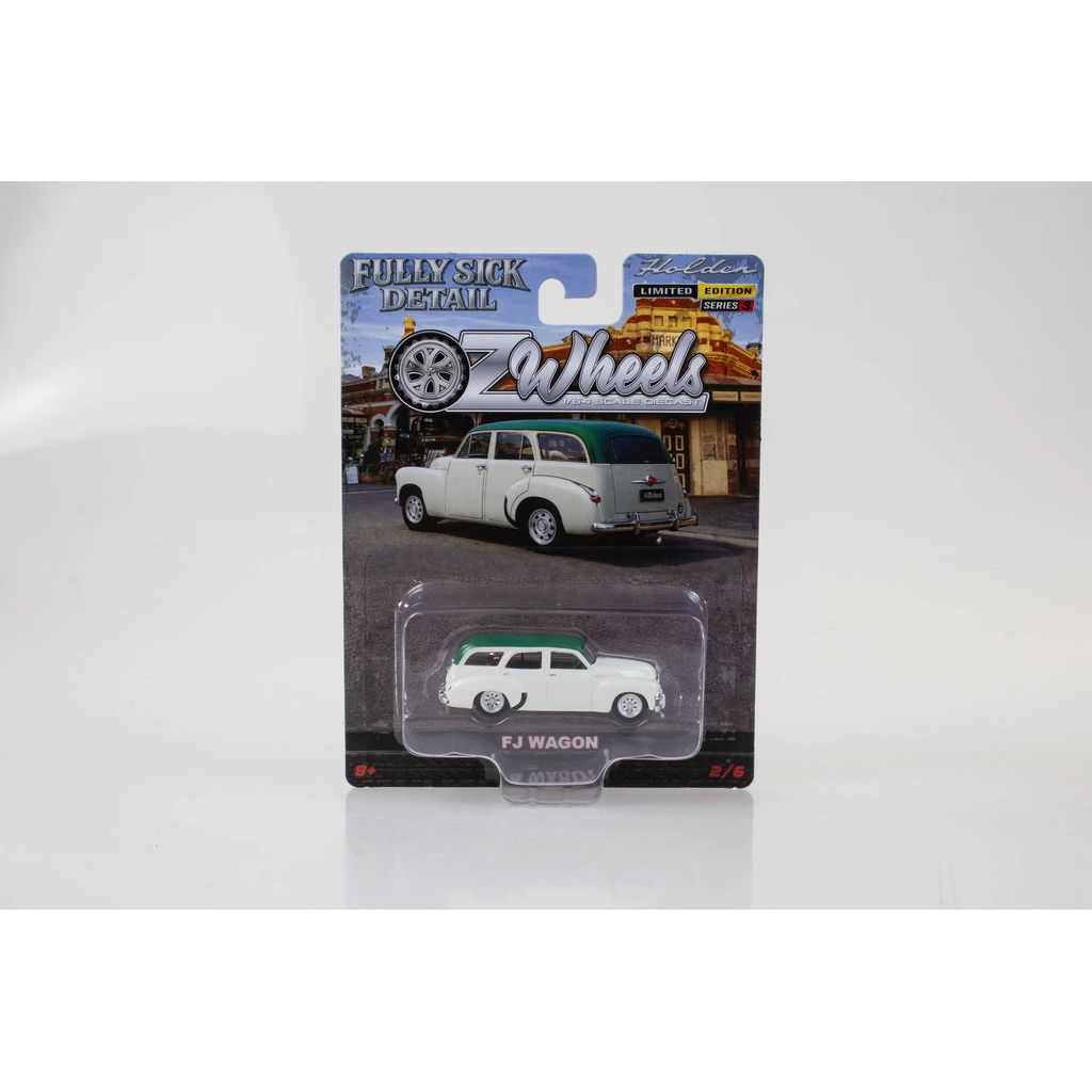 OZ LEGENDS 1/64 R3 Fully Sick Detail OZ Wheels - Holden FJ Wagon - White/Green
