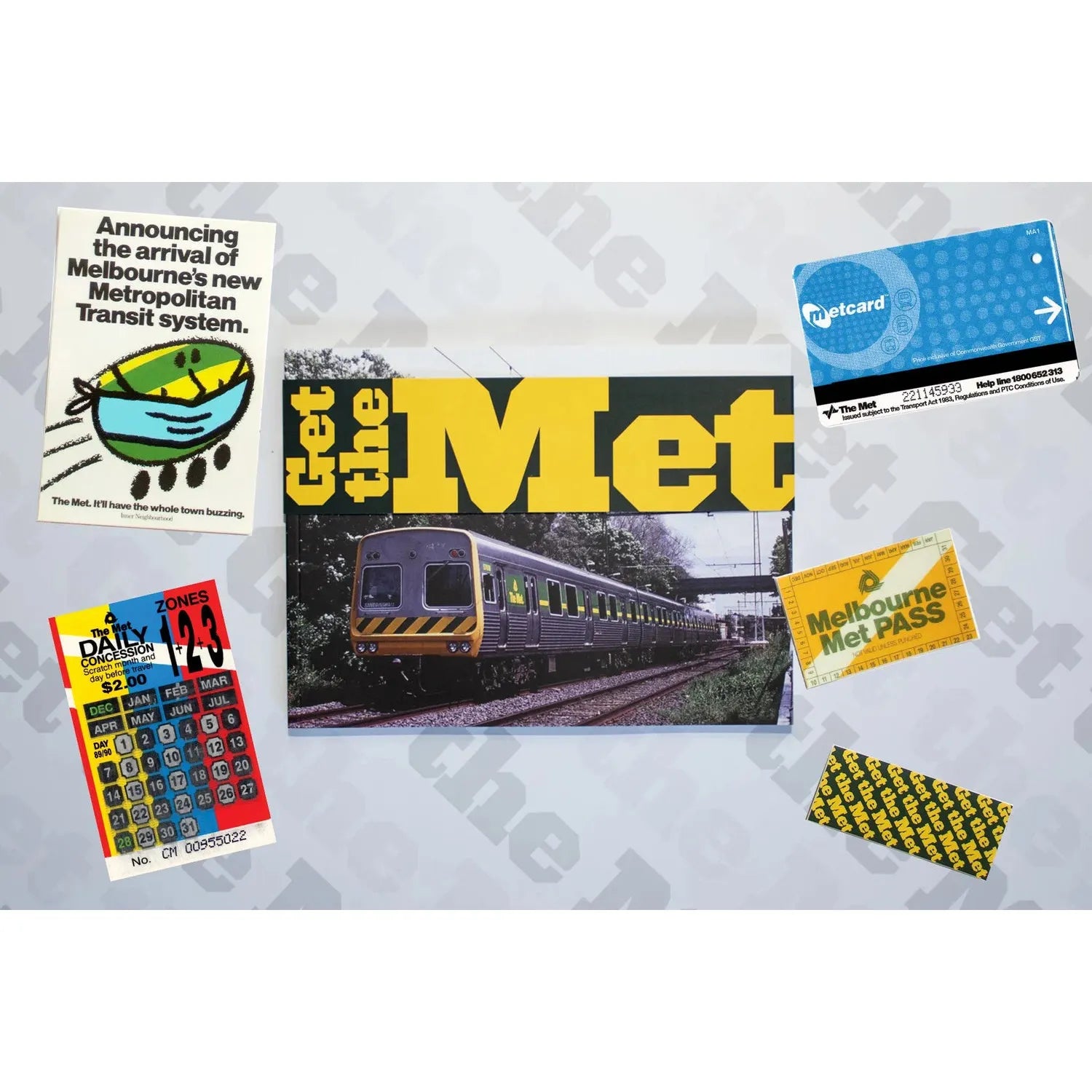 Get the Met: First Edition - Melbourne Train System Design with sticker/ticket packs.