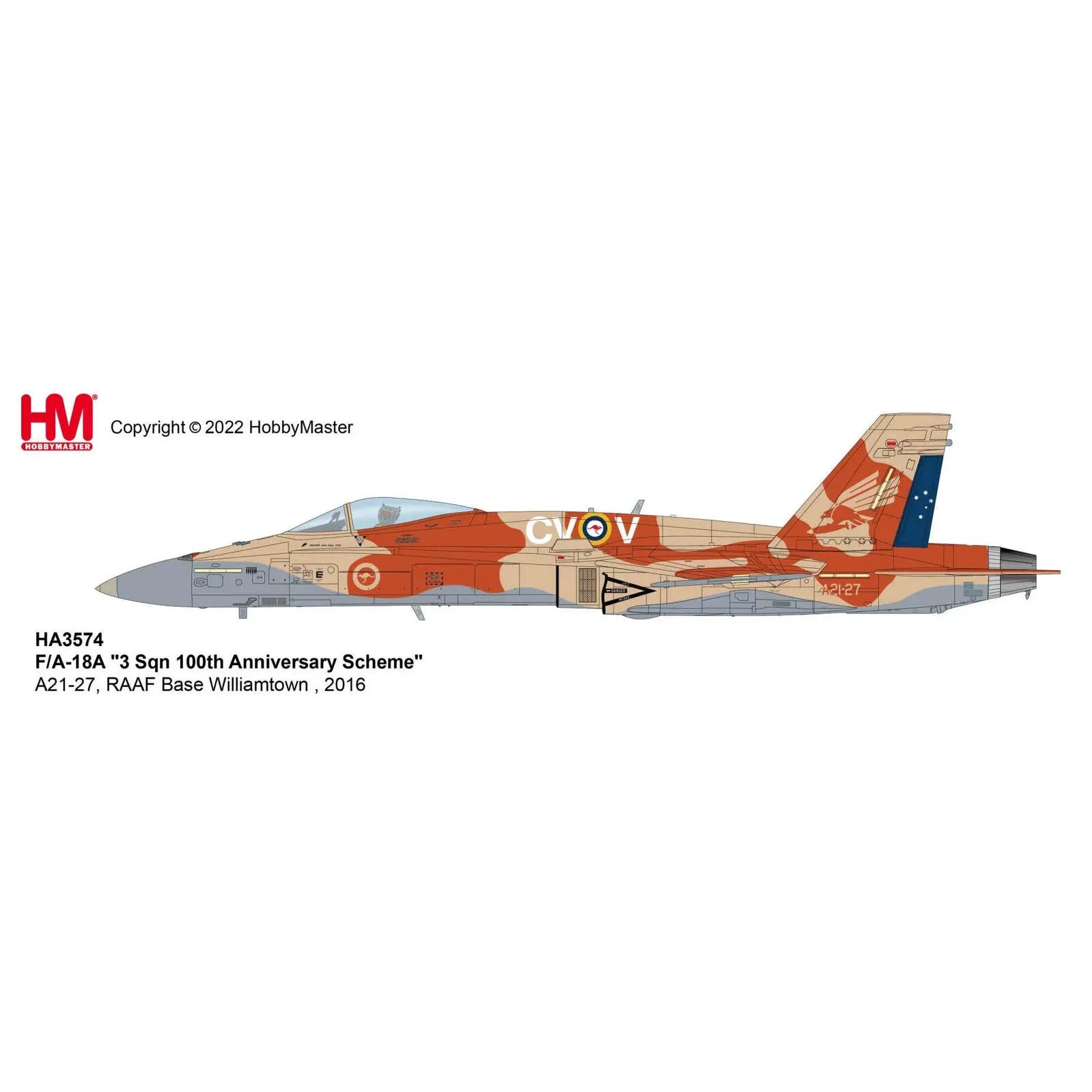 HOBBY MASTER 1/72 RAAF F/A-18A Hornet No.3 Sqn 100th Anniv. A21-27 Williamtown 2016