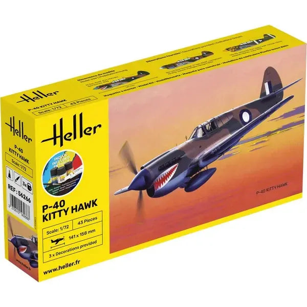HELLER 1/72 STARTER KIT P-40E Kitty Hawk w/RAAF decals
Includes: cement, brush and main paints