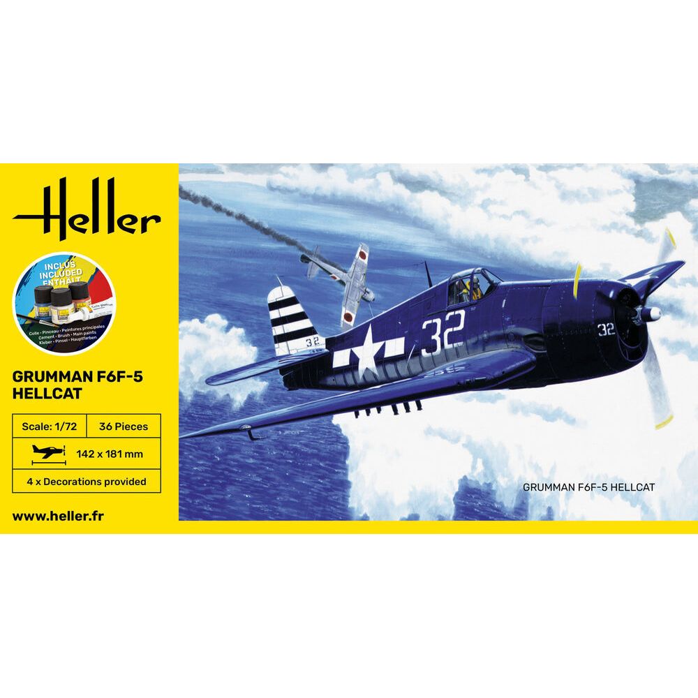 HELLER 1/72 STARTER KIT F6F Hellcat
Includes: cement, brush and main paints