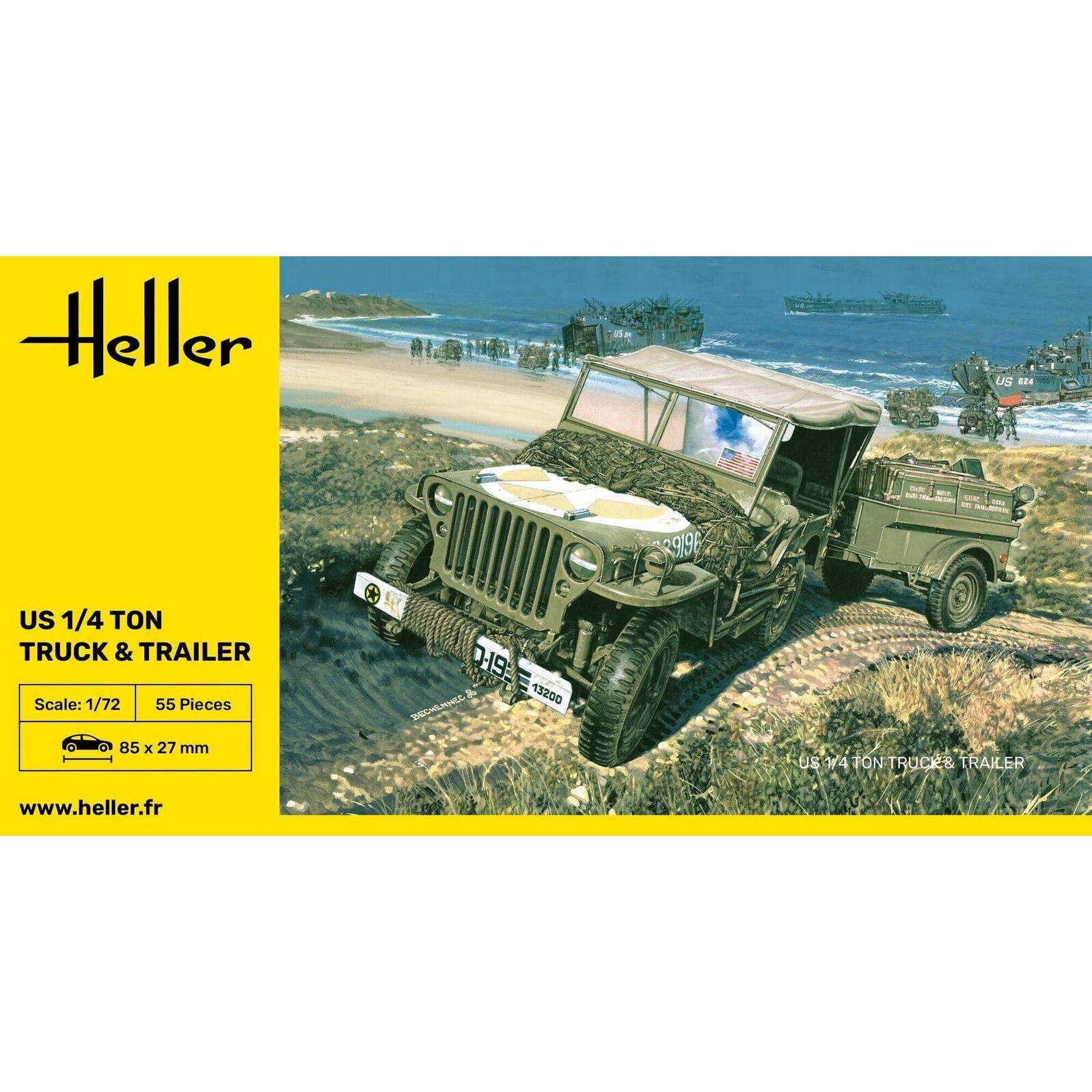 HELLER 1/72 US 1/4 Ton Willys Truck & Trailer