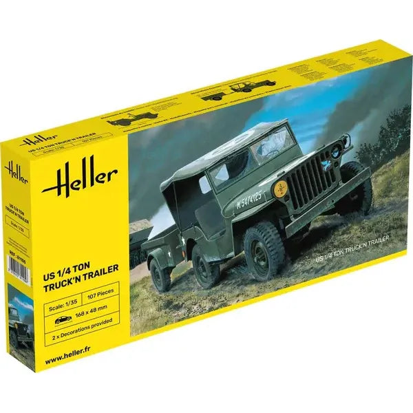 HELLER 1/35 US 1/4 Ton Willys Truck & Trailer