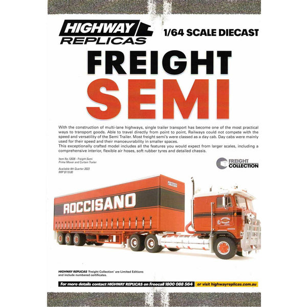 HIGHWAY REPLICAS 1/64 Freight Semi Prime Mover and Curtain Trailer Roccisano