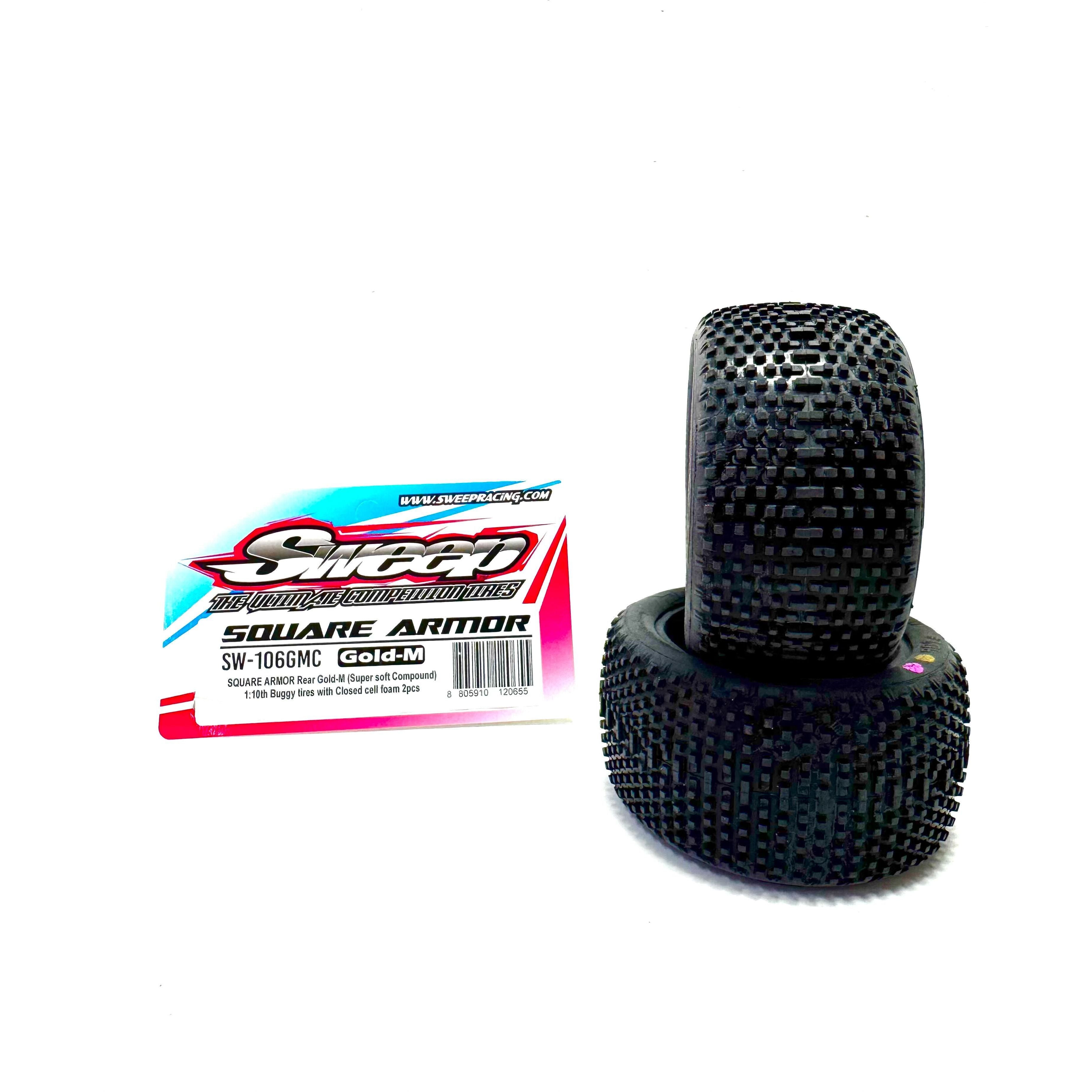 SWEEP Square Armour 1/10  Buggy Rear Gold Magenta (Clay Ultra Soft Compound) witrh closed cell inserts, 2pcs