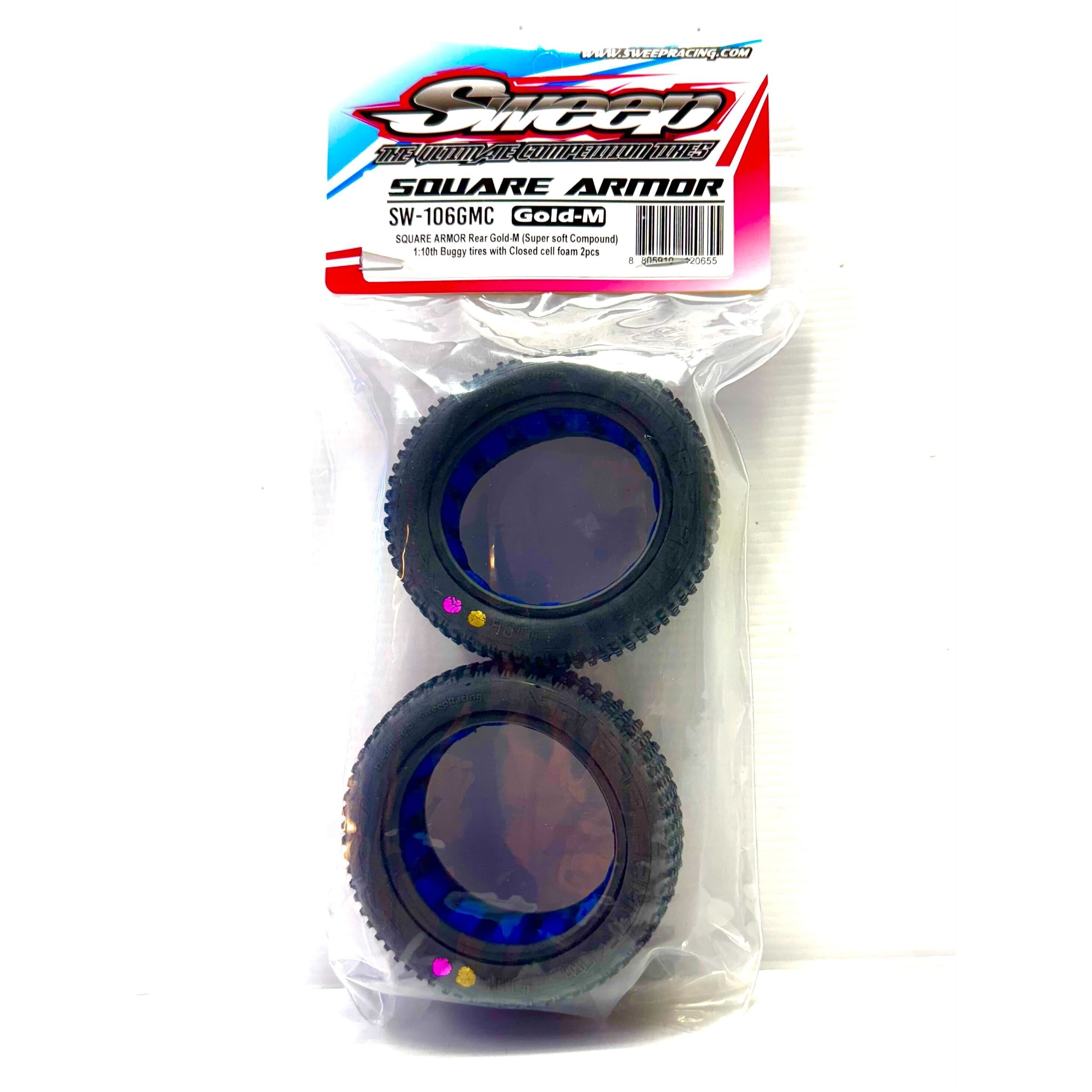 SWEEP Square Armour 1/10  Buggy Rear Gold Magenta (Clay Ultra Soft Compound) witrh closed cell inserts, 2pcs