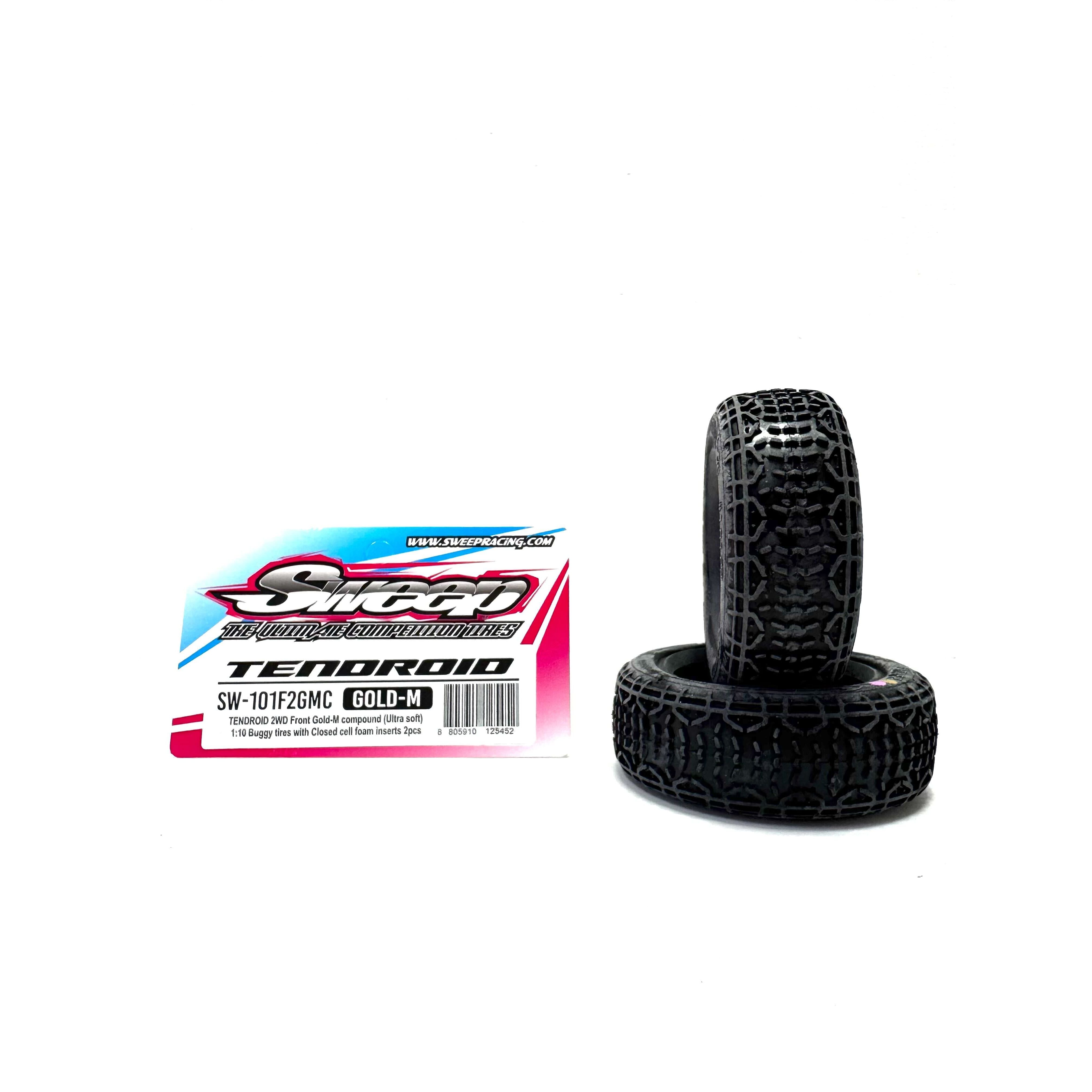 SWEEP Tendroid 1/10 2WD  Buggy Front Tyres Gold Magenta (Clay Ultra Soft Compound) with closed cell inserts, 2pcs