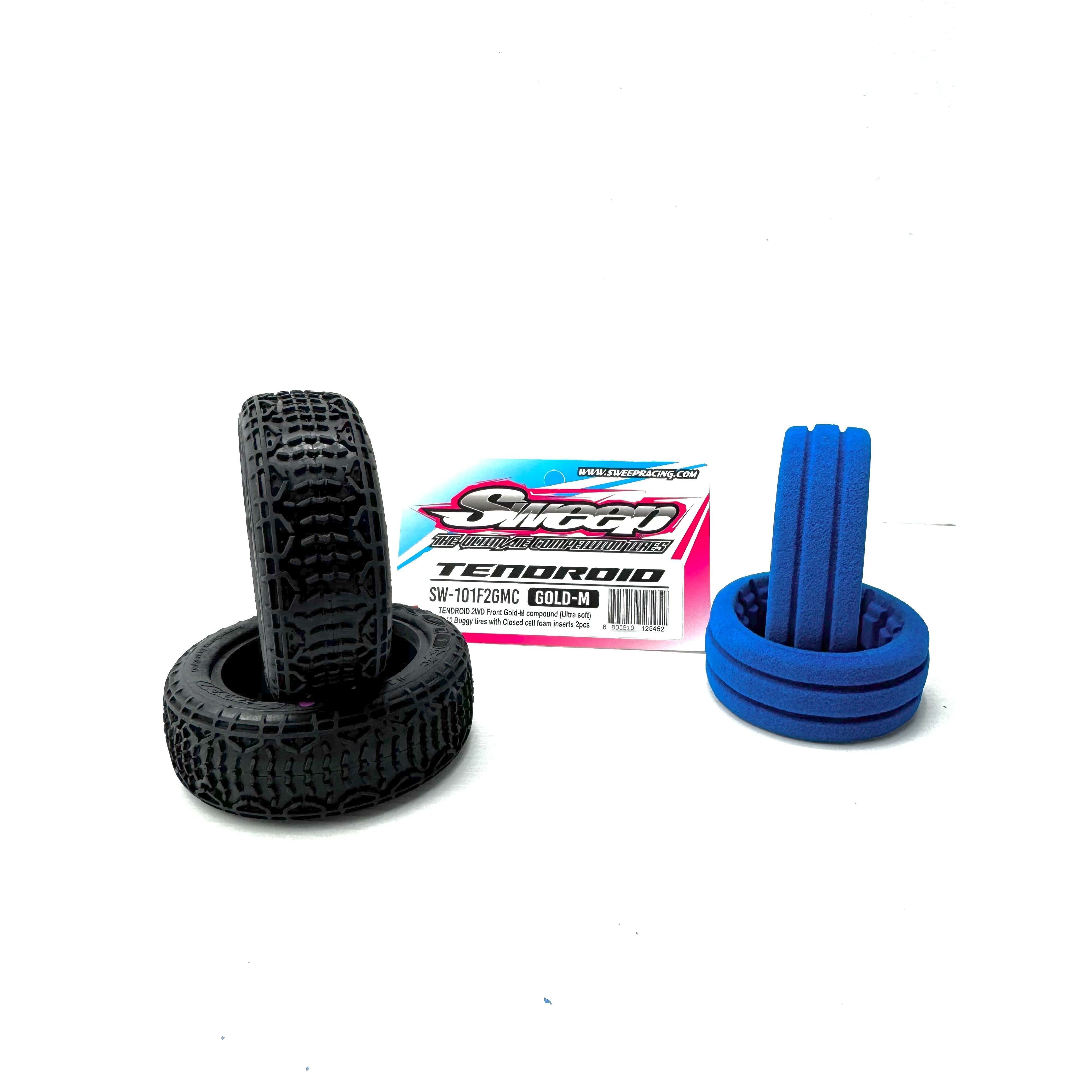 SWEEP 1/10 2WD Buggy Front Tyres Tendroid Gold Magenta (Clay Ultra Soft Compound) with closed cell inserts, 2pcs