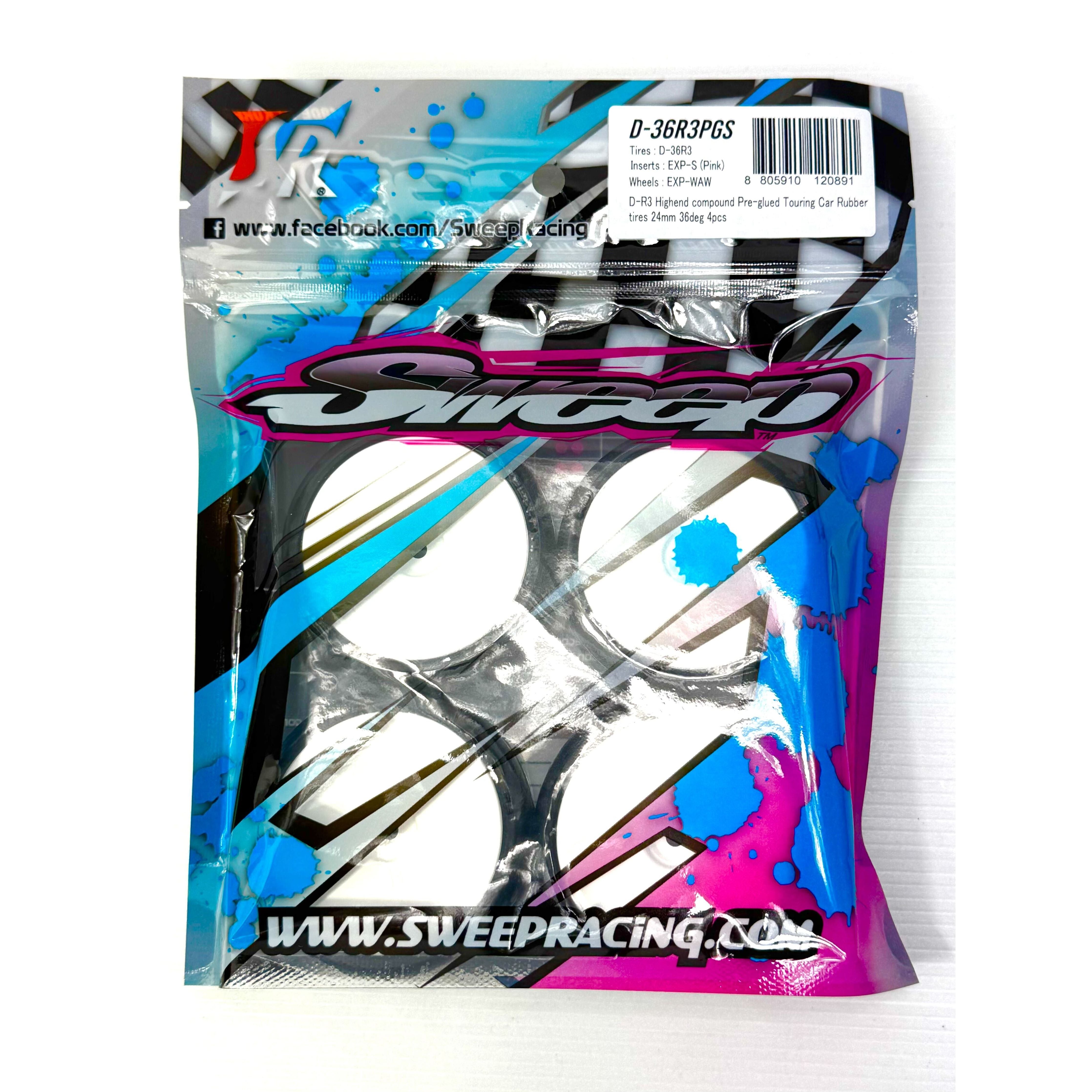 SWEEP 1/10 D Series High-end compound 36 shore Pre-glued tires for Asphalt (4pcs)