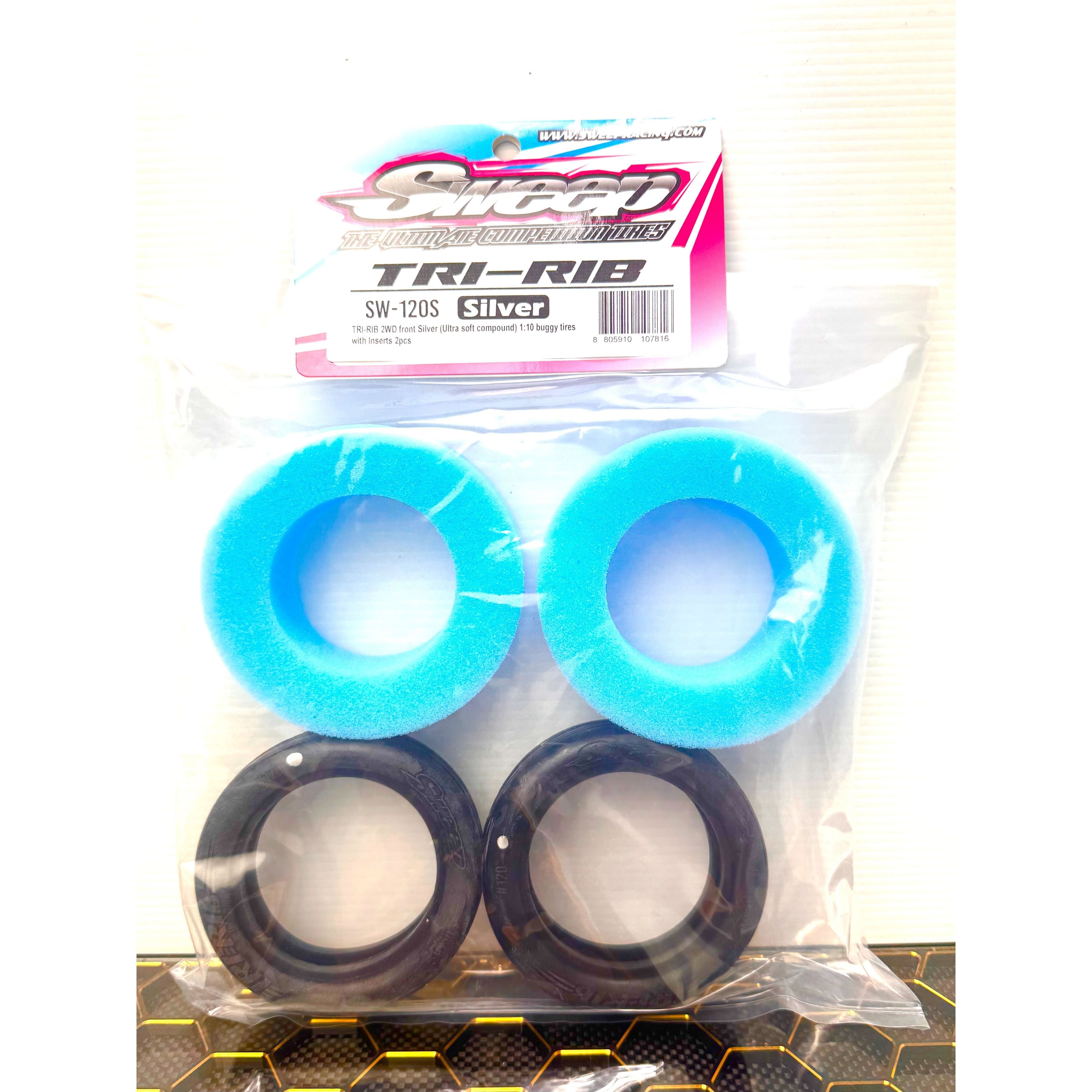 SWEEP 1/10 Tri-Rib 2WD Front Tyres Silver Ultra Soft 2pc