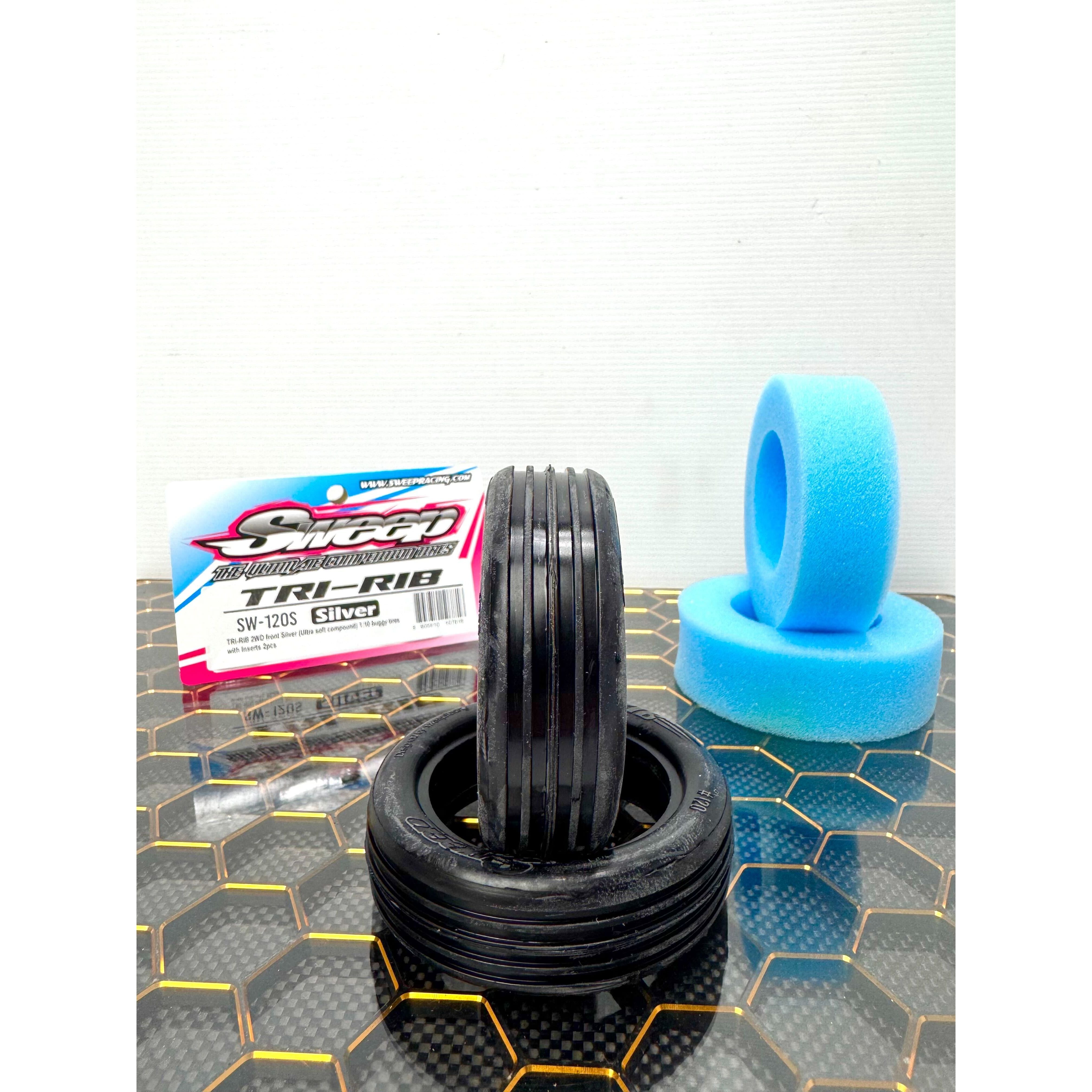 SWEEP 1/10 Tri-Rib 2WD Front Tyres Silver Ultra Soft 2pc