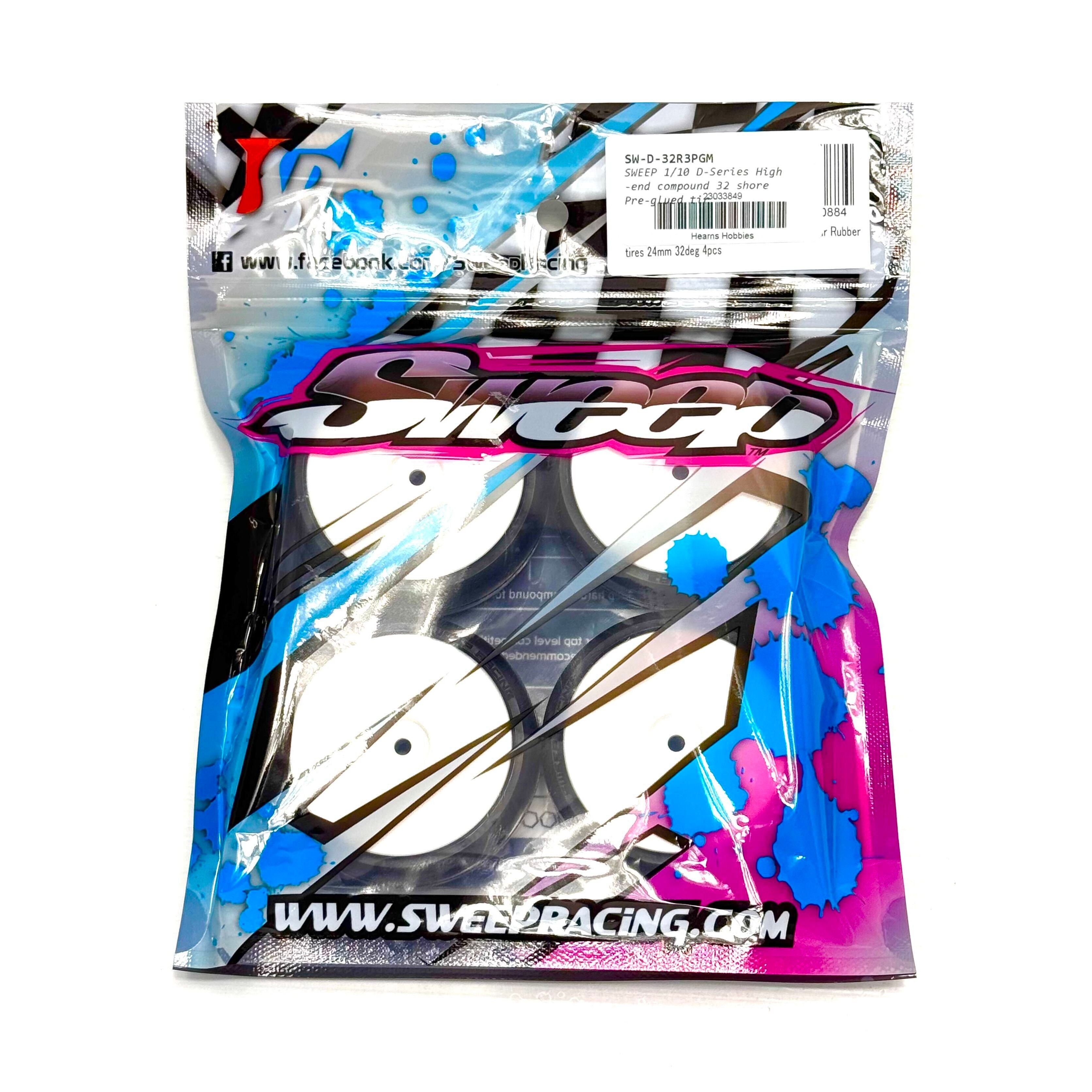 SWEEP 1/10 D-Series High-end compound 32 shore Pre-glued tires for Asphalt with medium insert(4pcs) Control tyre for 2026 South Australian State titles.