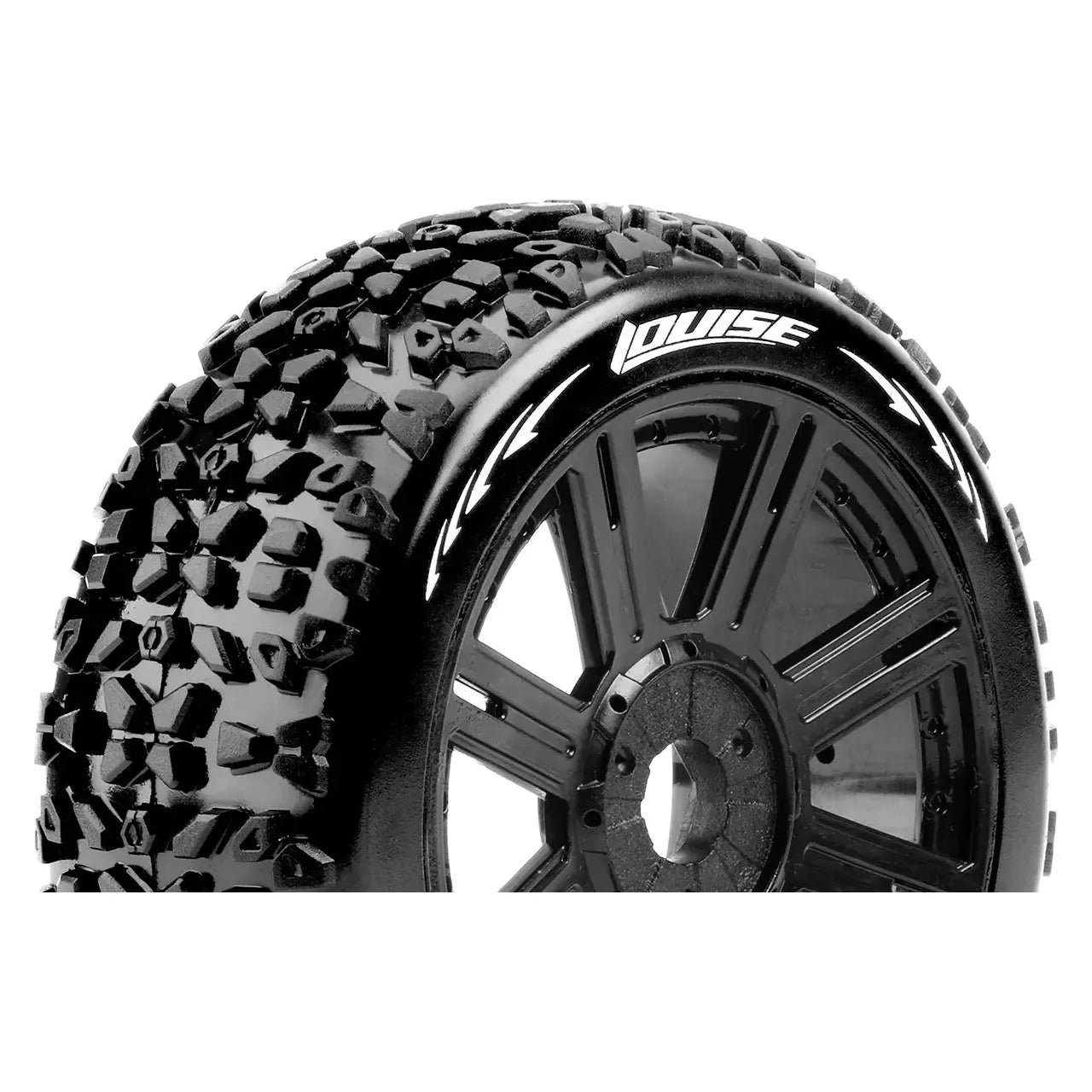 Louise RC - B-MAZINGER - 1-8 Buggy Tire Set - Mounted - Soft - Black Spoke Wheels - Hex 17mm - L-T3108SB