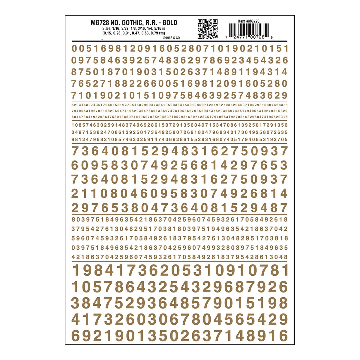 WOODLAND SCENICS Numbers Gothic R.R. Gold