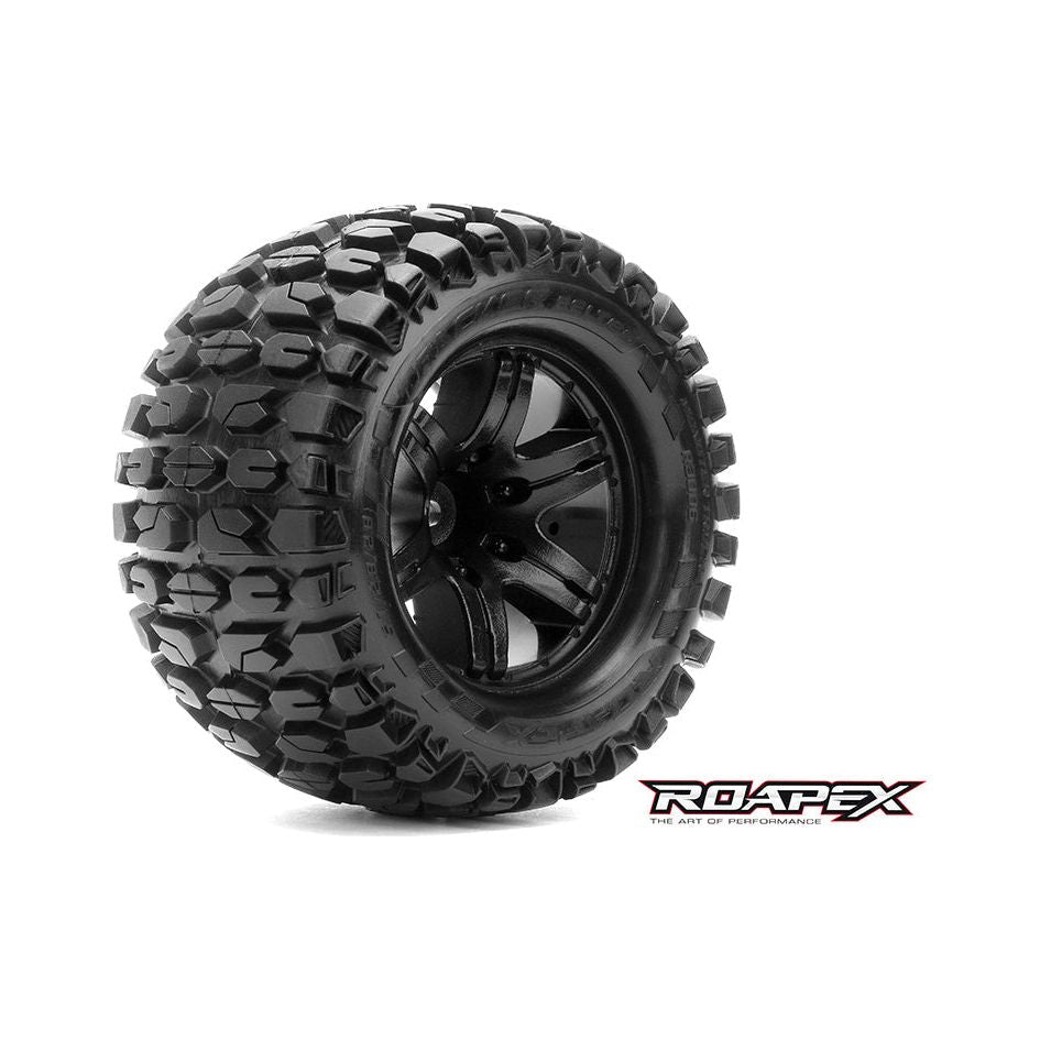 ROAPEX Tracker Belted 1/10 Monster Truck Tyre Black 0 Offset 12mm Hex Mounted