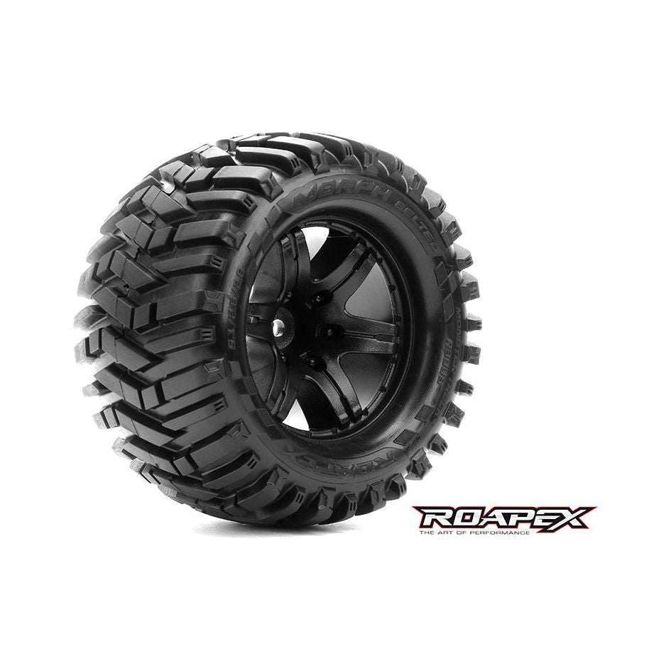 ROAPEX Morph Belted 1/10 Monster Truck Tyre Black Wheel 0 Offset 12mm Hex Mounted