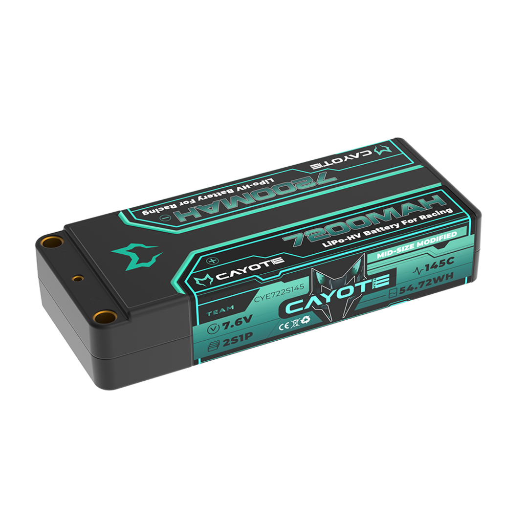 CAYOTE Racing Lipo Battery, 145C, 7200mAh, 2S1P, 7.6V, 54.72Wh