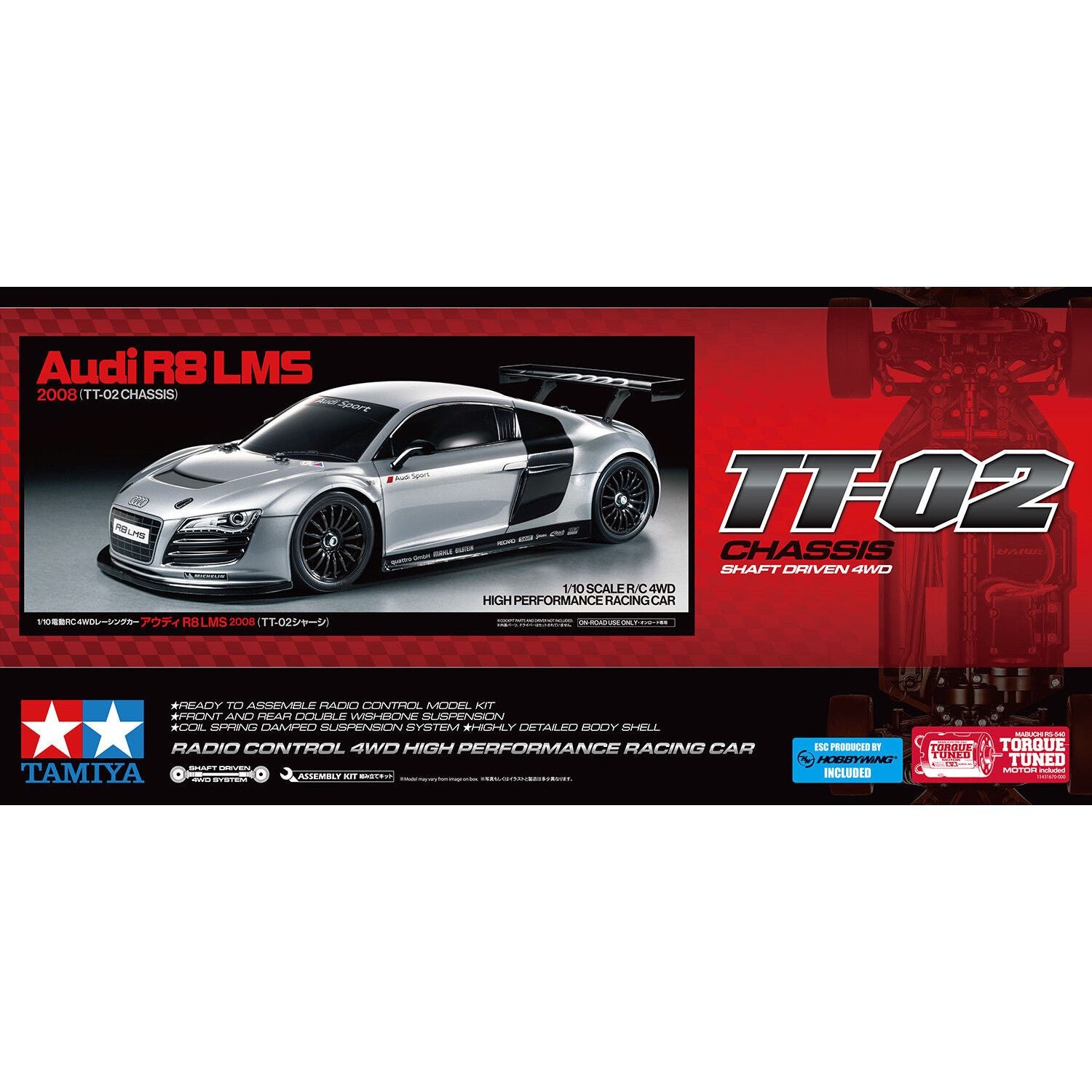 TAMIYA RC Audi R8 LMS 2008 (TT-02)-Limited Edition Silver Painted Body