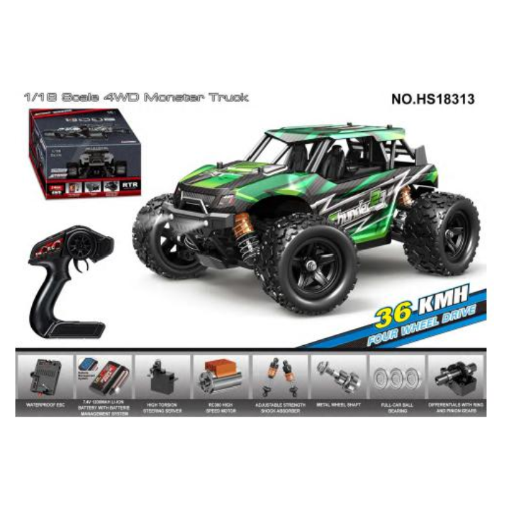 TORNADO 1/18 Thunder 4WD RTR High Speed Truck 36kmh 20 Minute Runtime - Green Brushed